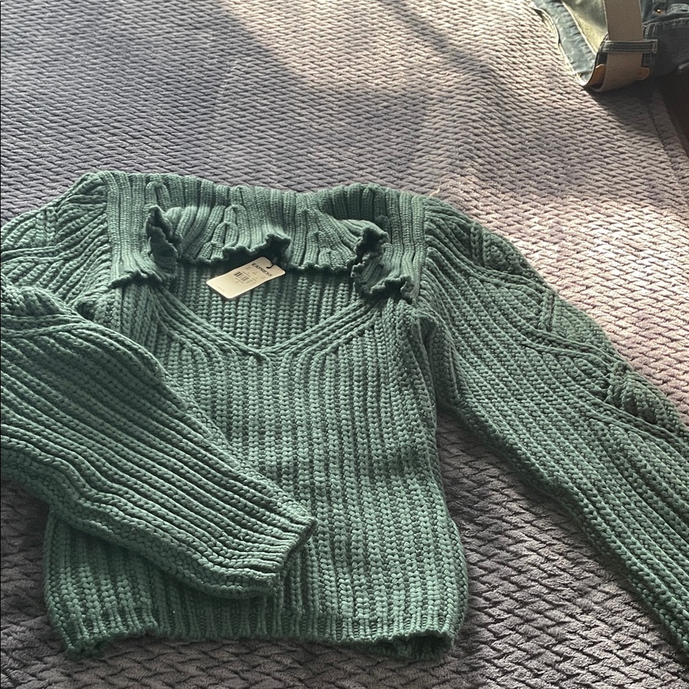Express V-Neck Sweater in Forest Green